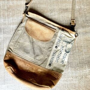 PEACE PATIENCE KINDNESS GOODNESS Recycled Canvas + Leather Shoulder Bag